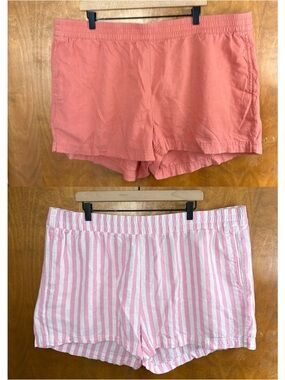 Old Navy Linen High Rise Shorts Set of 2 Bundle Pink & White Striped Coral XXL